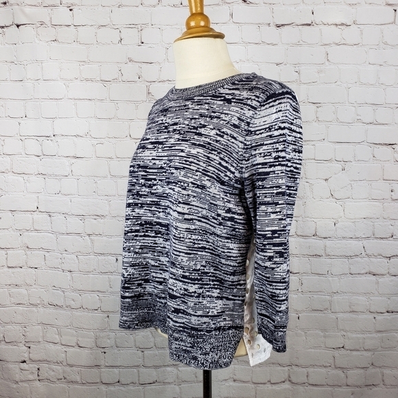 Gap Eyelet Lace Back Marled 1/2 Sleeve Sweater Mixed Media Natural Fibers S - Picture 8 of 8